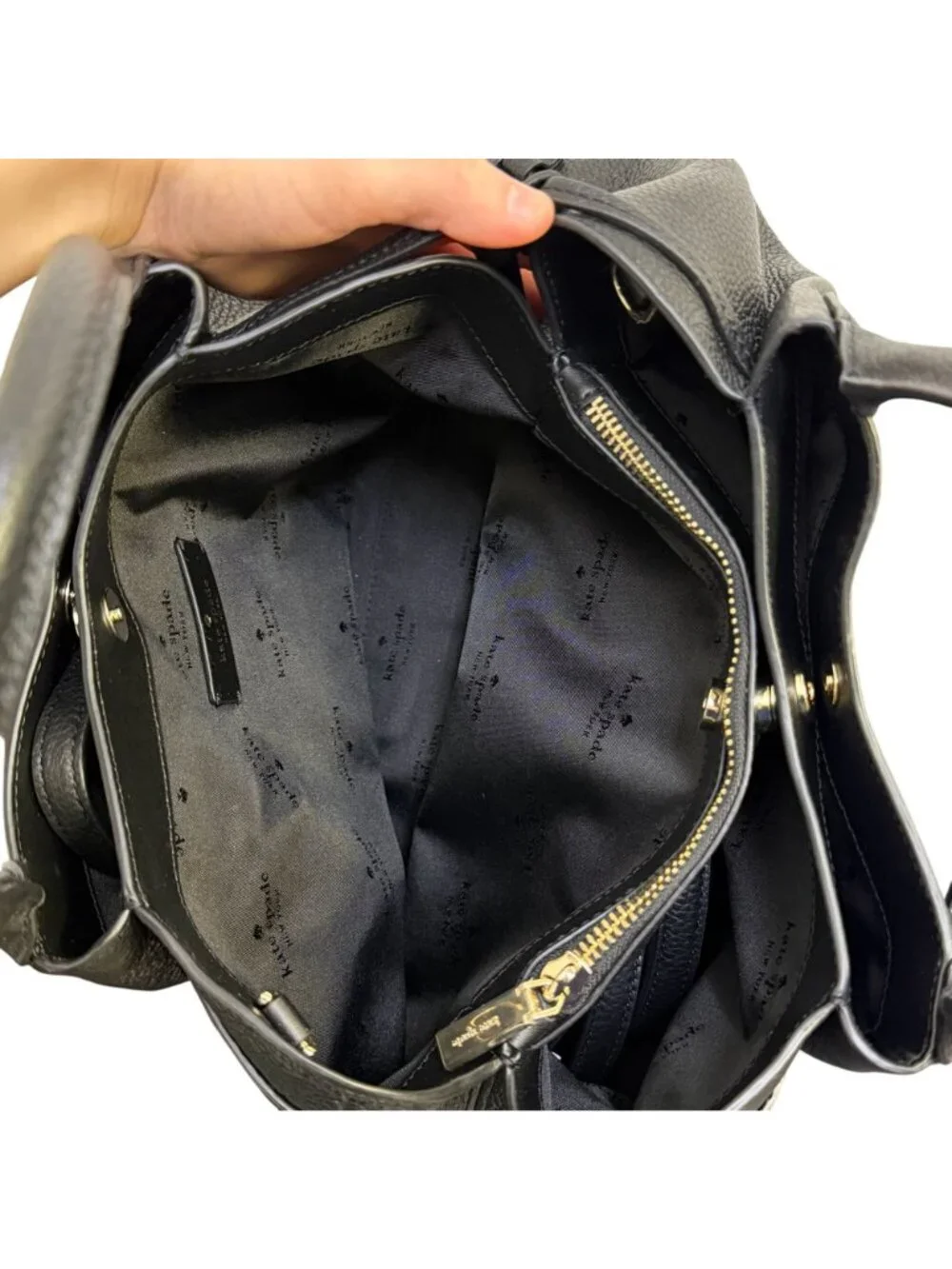 Kate Spade Black Pebbled Leather Satchel Bag With Adjustable Crossbody Strap